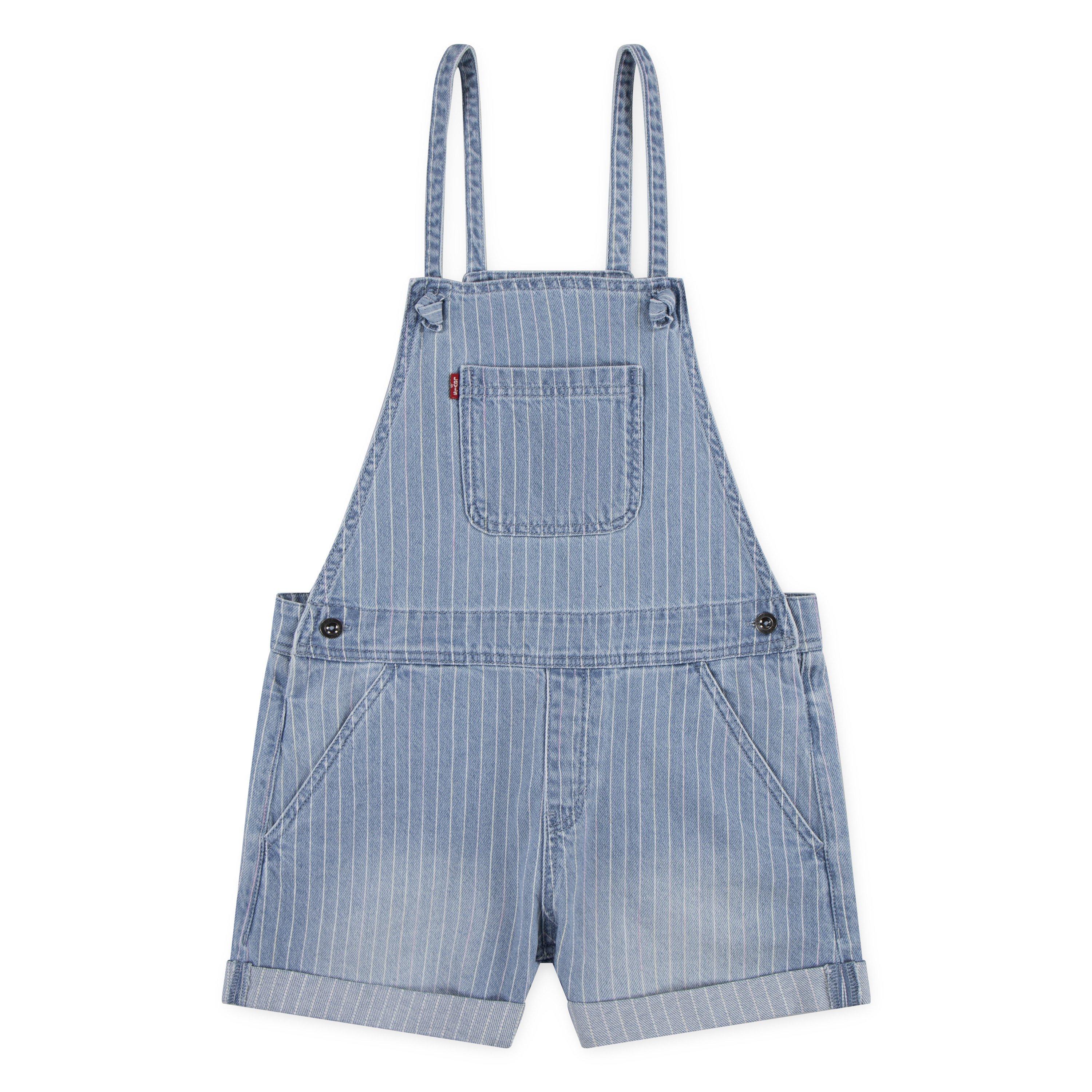 Levi's Big Girls' Knot Strap Pinstripe Blue Washed Denim Shortalls - PINSTRIPE BLUE